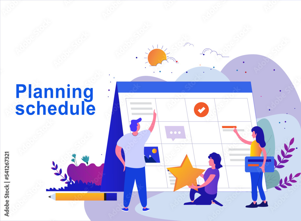 planning schedule characters Illustration for website banner, presentation slide and many uses .