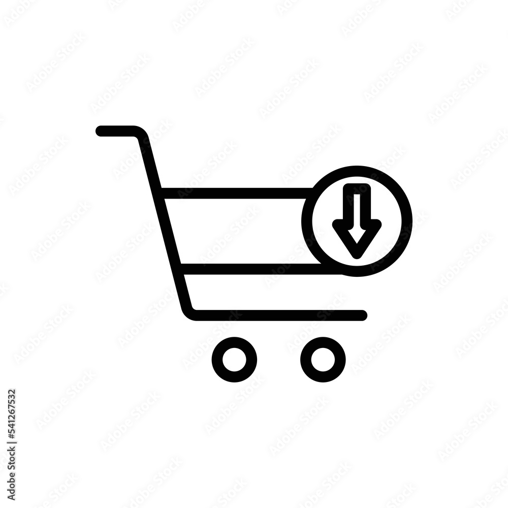 Online shop line icon. Contains shopping cart with download. icon illustration related to e commerce shop. Simple vector design editable. Pixel perfect at 32 x 32