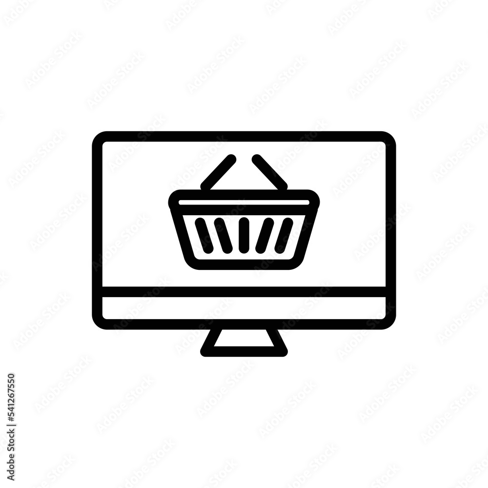 Online shop line icon. Contains monitor with shopping cart. icon illustration related to e commerce shop. Simple vector design editable. Pixel perfect at 32 x 32 Online shop line icon. Contains monitor with shopping cart. icon illustration related to e commerce shop. Simple vector design editable. Pixel perfect at 32 x 32