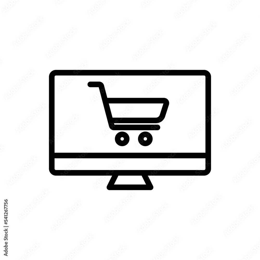 Online shop line icon. Contains monitor with shopping cart. icon illustration related to e commerce shop. Simple vector design editable. Pixel perfect at 32 x 32 Online shop line icon. Contains monitor with shopping cart. icon illustration related to e commerce shop. Simple vector design editable. Pixel perfect at 32 x 32