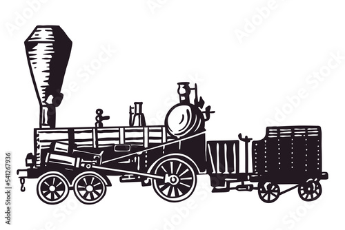 Old locomotive - Hand drawn vintage illustration
