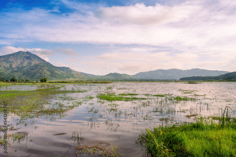 view of Chu Dang Ya volcano mountain and lake near Ngo Son village, Pleiku city, Gia Lai province, Vietnam