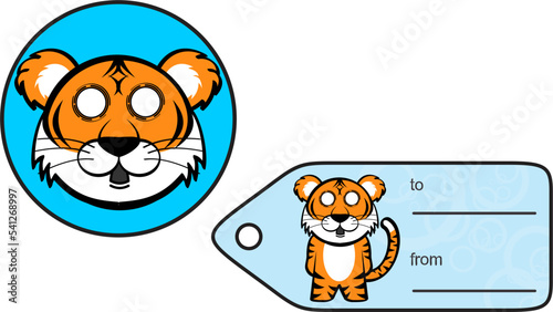 hollow chubby tiger kid cartoon gift card sticker illustration in vector format