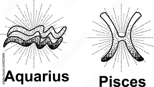 black zodiac symbols pointillism tattoo set collection pack lines illustration in vector format