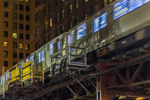 Chicago subway train at night