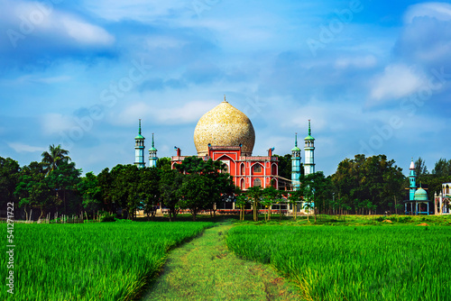 Bokhshia Khanka Sharif Mosque Bangladesh Ishurdi. Mosque against the background of rice field. photo