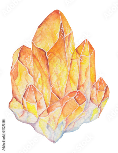 Transparent Background yellow topaz stone Illustration Png. Transparent Clipart Image of watercolor healing crystal ready-to-use for site, article, print. Hand painted gems photo