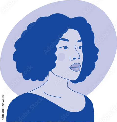 Portrait of elegant woman, blue monochrome. Ideal for social networks, website, decor... Vector illustration.