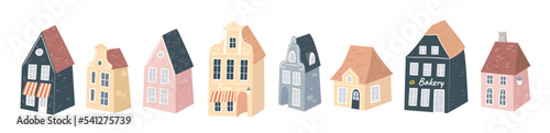 Vector set, collection of Amsterdam, holland houses, building isolated on white.