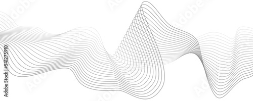 Undulate Grey Wave Swirl, frequency sound wave, twisted curve lines with blend effect. Technology, data science, geometric border pattern. Isolated on white background. Vector illustration.