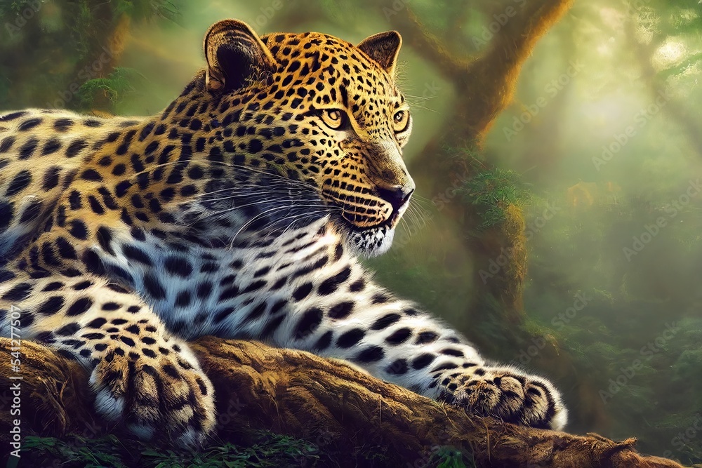 Obraz premium Leopard in the jungle.Illustration for advertising, cartoons, games, print media.