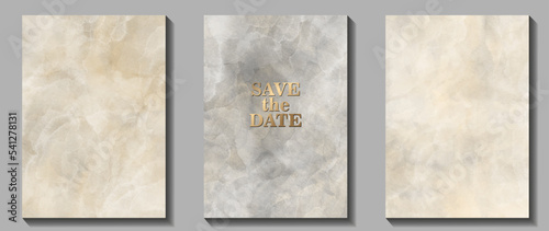 Beige and grey watercolor set vector background set for cards, flyer, poster, banner and cover design. Hand drawn watercolour illustration for design. Place for text. Aged texture. Template for design