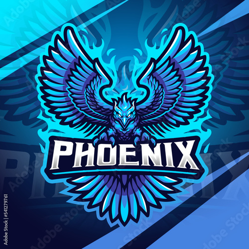 Blue phoenix esport mascot logo design