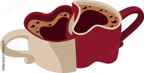 Two paired mugs in the shape of hearts for Valentine's Day.