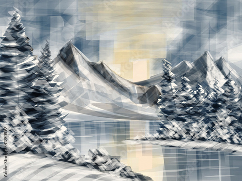 fantasy alpine lake painting