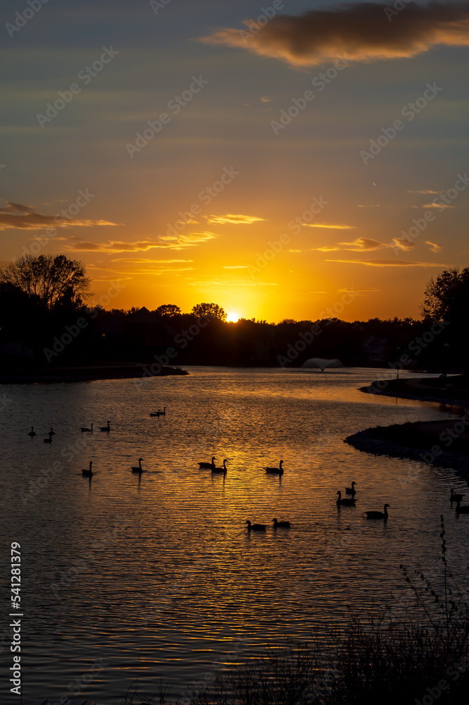 Sunset on a pond.