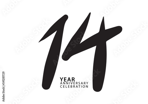 14 year anniversary celebration black color logotype vector, 14 number design, 14th Birthday invitation, logo number design vector illustration
