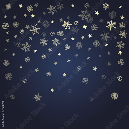 Christmas snow vector background. Falling snowflakes transparent decoration. New Year Holidays greeting card backdrop.