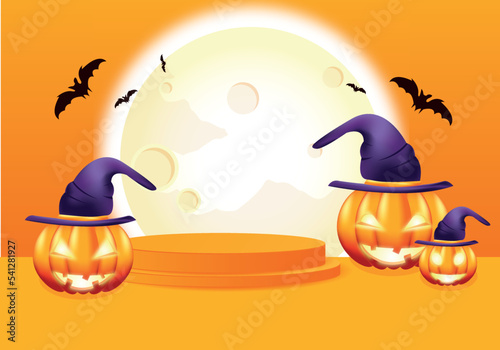 Halloween display podium decoration background with scary ornament.