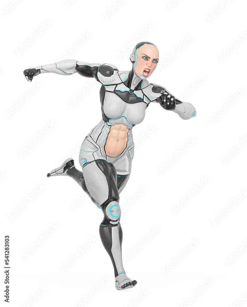 super cyborg girl is running mega fast with a ferocious face super cyborg girl is running mega fast with a ferocious face