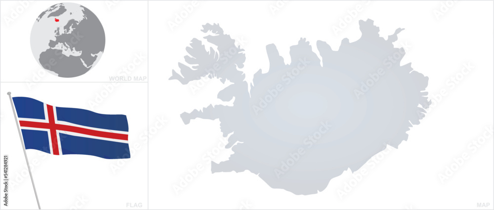 Iceland map and flag. vector 