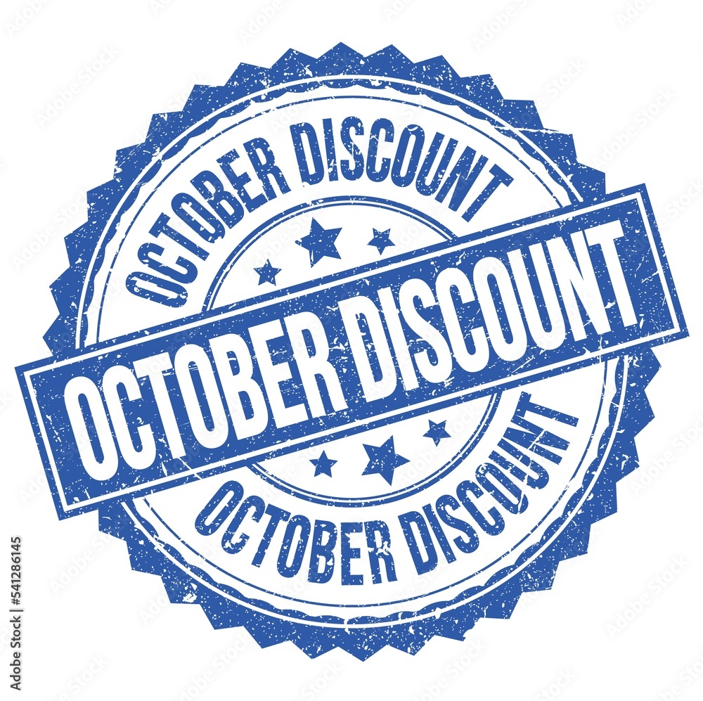 Obraz premium OCTOBER DISCOUNT text on blue round stamp sign