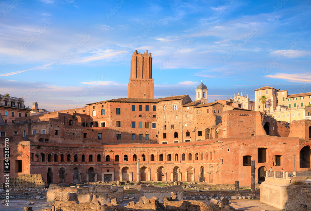 View of Trajan's Market (Mercati Traianei) from the Via dei Fori Imperiali in Rome, Italy.
