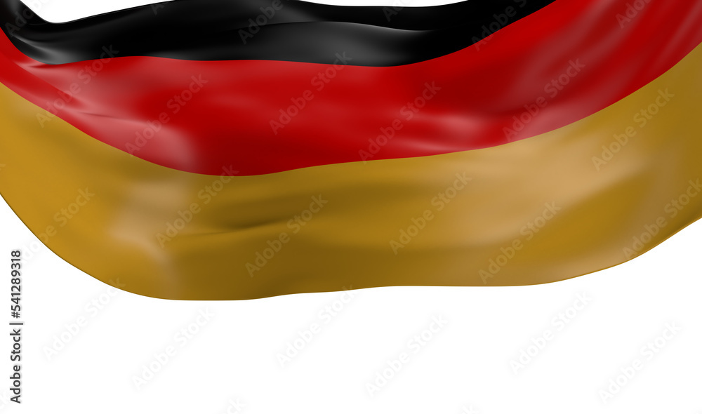 Naklejka premium Germany flag background with cloth texture. Realistic Flag of Germany on the wavy surface of fabric.