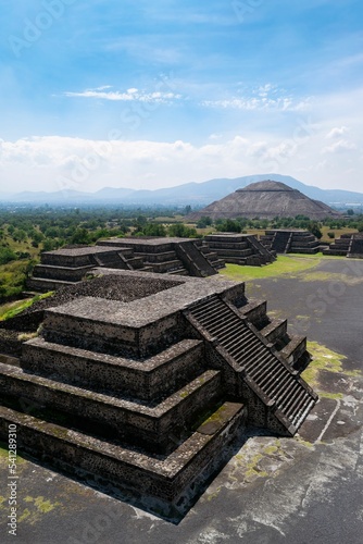 Vertical of the Pyramid of the Sun, the largest building in Teotihuacan, Mexico.