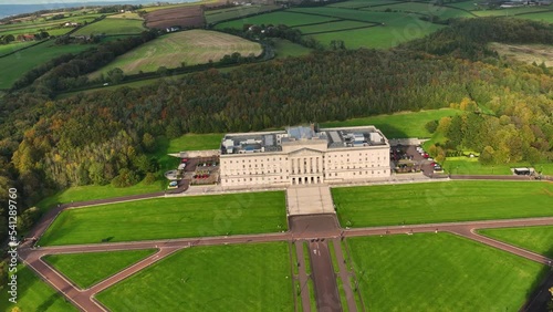 Aerial Video of Stormont Parliament Buildings home of The Northern Ireland Assembly Dundonald Belfast Co Down Northern Ireland photo