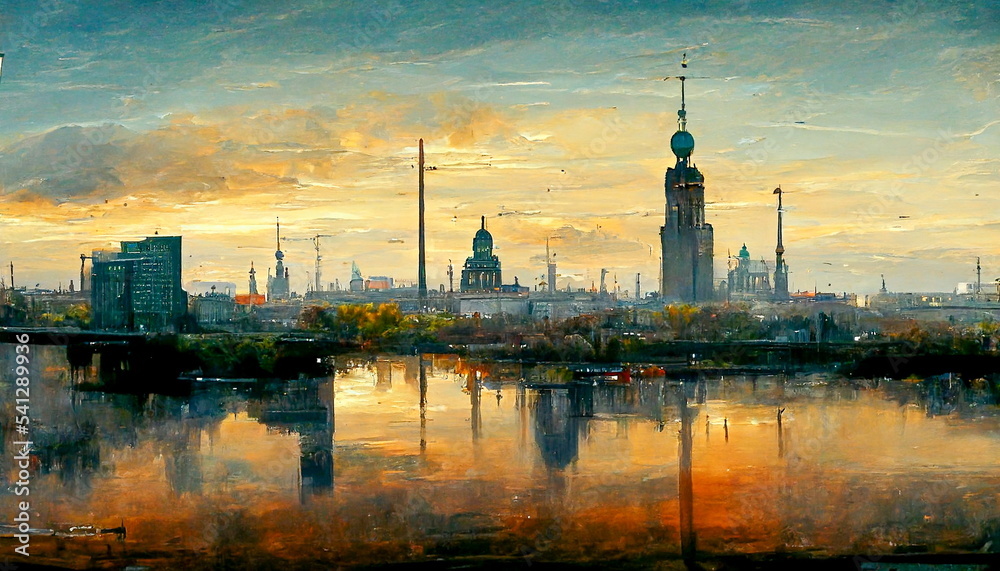 Berlin skyline with Nikolaiviertel Berliner Dom and TV Tower in Germany. Digital art and Concept digital illustration.