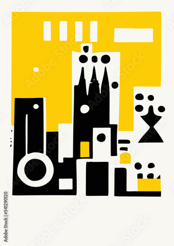 Abstract city poster with copyspace. Vector illustration, composition with various geometric shapes.