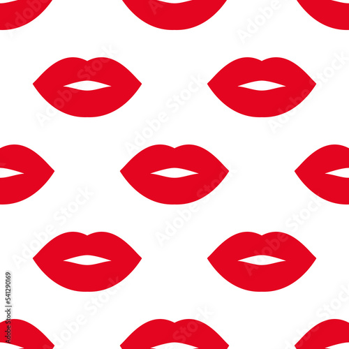 Bright red lips. Seamless vector pattern with lips on the white background. Fashion trendy backdrop. For modern original designs, prints, textiles, fabrics, wallpapers, wrapping, paper, and banners.