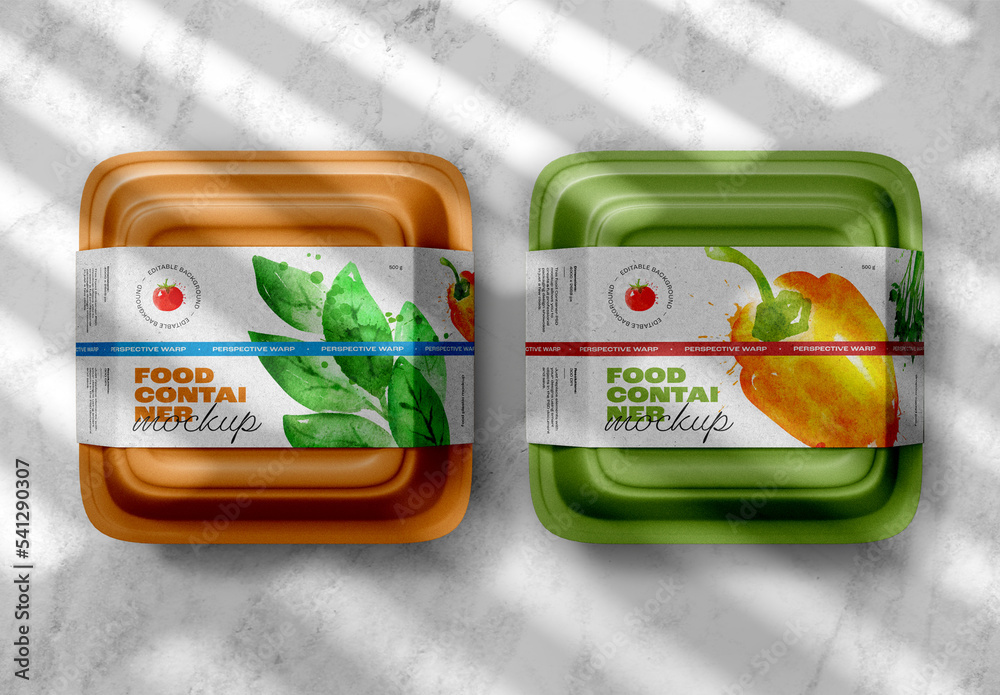 Dual Food Container Mockup on Marble Surface – Realistic Fresh Produce ...