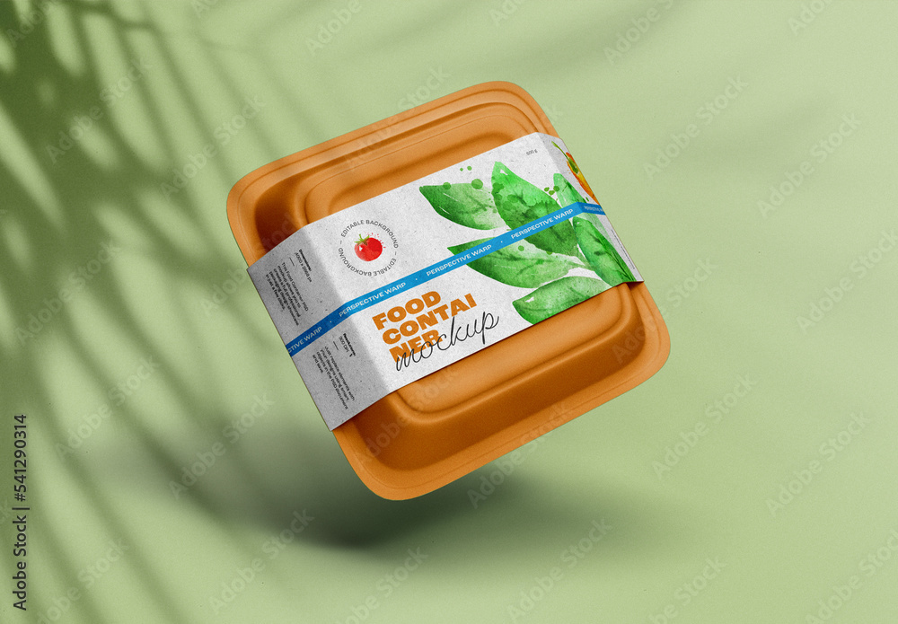 Floating Food Container Mockup on Green Background – Eco-Friendly ...