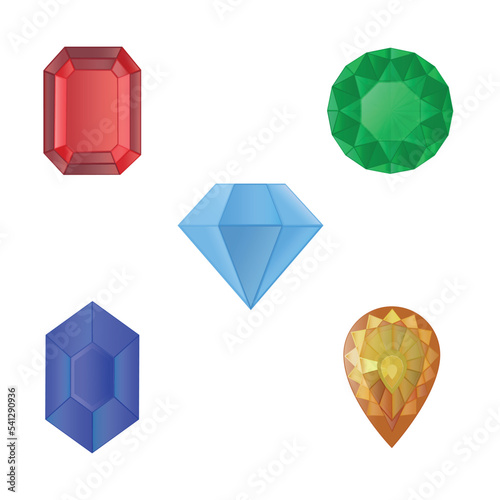 Multicolored crystal assets for game design. Shiny gemstone GUI kit.