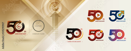 Set of 50th Anniversary logotype design, Fifty years Celebrating Anniversary Logo multiple line for celebration event, Play Arrow, Target Sign logo,