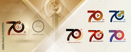 Set of 70th Anniversary logotype design, Seventy years Celebrating Anniversary Logo multiple line for celebration event, Play Arrow, Target Sign logo,