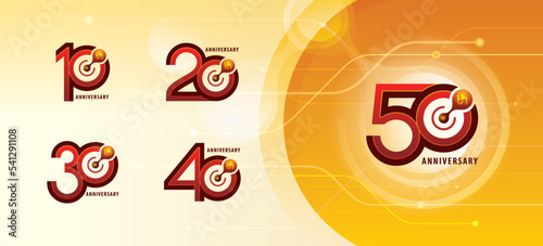 Set of 10 to 50 years Anniversary logotype design, Ten to Fifty years Celebrating Anniversary Logo multiple line for celebration