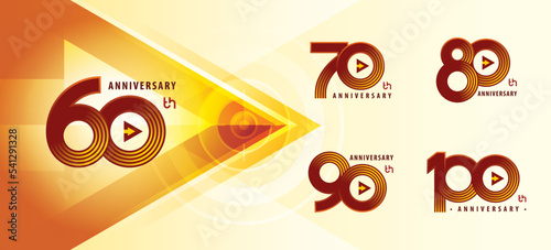 Set of 60 to 100 years Anniversary logotype design, Sixty to Hundred years Celebrating Anniversary Logo multiple line for celebration