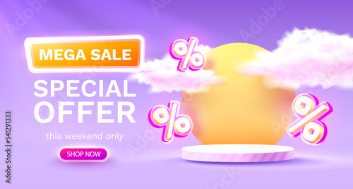 Mega sale special offer, Stage podium percent, Stage Podium Scene with for Award, Decor element background. Vector
