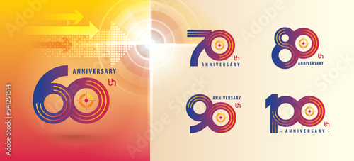 Set of 60 to 100 years Anniversary logotype design, Sixty to Hundred years Celebrating Anniversary Logo multiple line for celebration