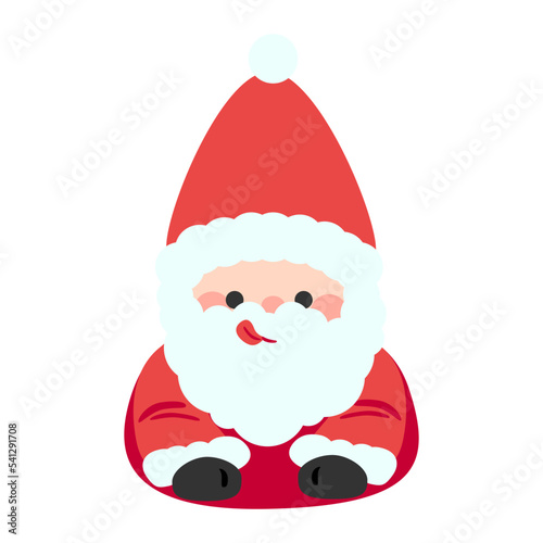 Cute humor Santa Claus tease, showing tongue. Isolated on white background, flat design, EPS10 vector