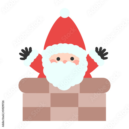 Cute humor Santa Claus waving at chimney, showing hands. Isolated on white background, flat design, EPS10 vector