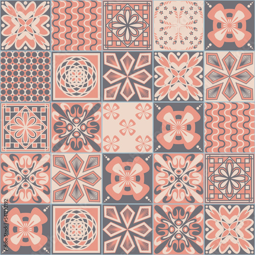 Colored Mexican ceramic tile, pink gray beige pastel color, Azulejo mosaic tile