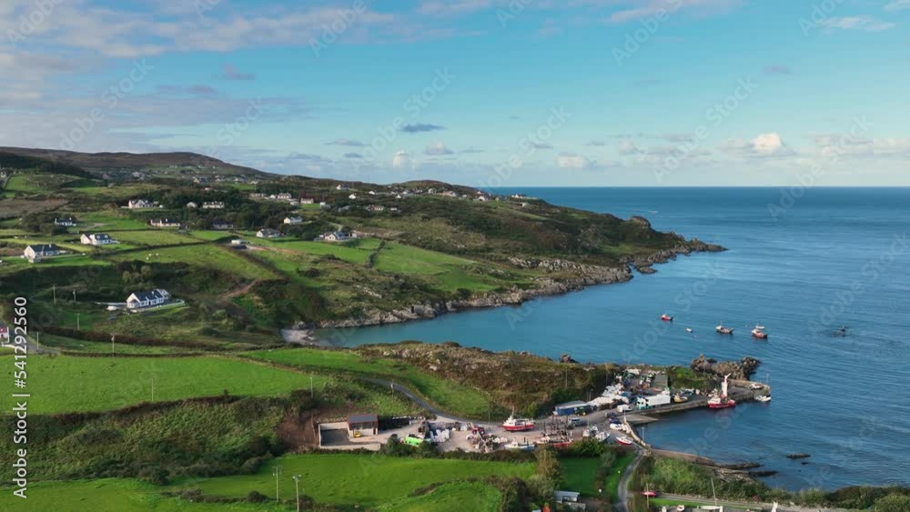 Aerial Video of Glengad Pier Bun Culkeeny on the Co Donegal Coast Ireland