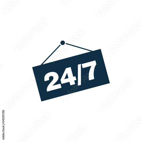 24/7 Sign Icon Vector Template