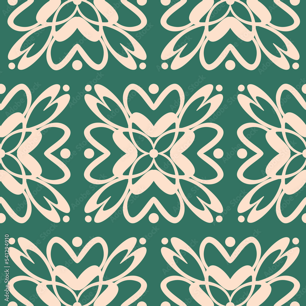 Abstract floral seamless pattern on green emerald background, design textile patchwork wallpaper elegant background in arabic style