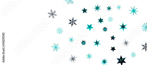 Snowflakes and bokeh lights on the blue Merry Christmas background. 3D render