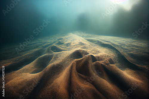 Underwater sea - deep abyss with blue sun light photo